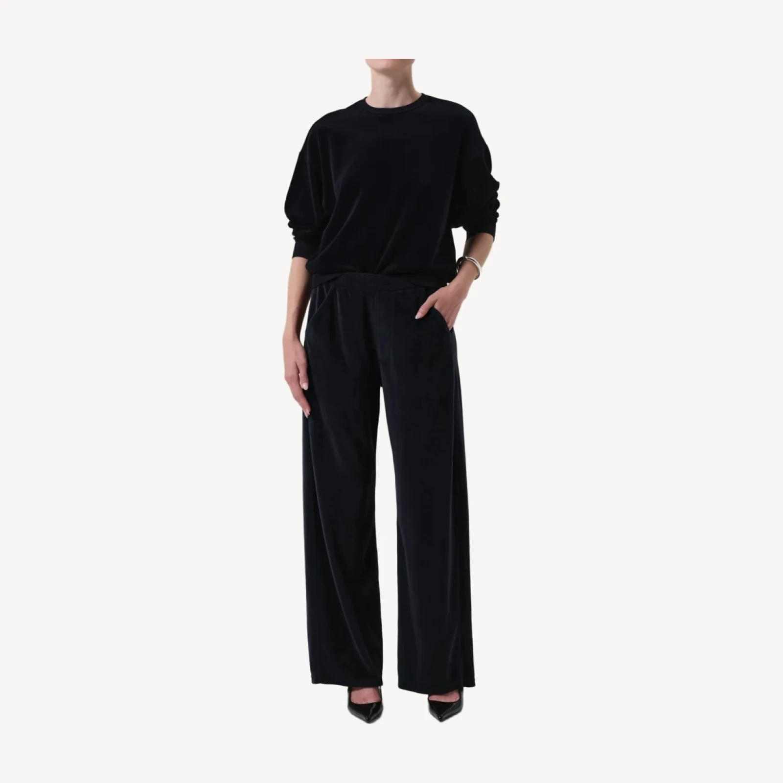 Brynn Drawstring Plush Velour Pant in Notte