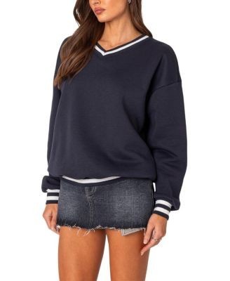 Edikted Caryn Oversized V Neck Sweatshirt