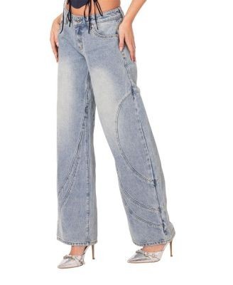 Edikted Oaklynn Stitch Detail Low Rise Jeans in Light Blue