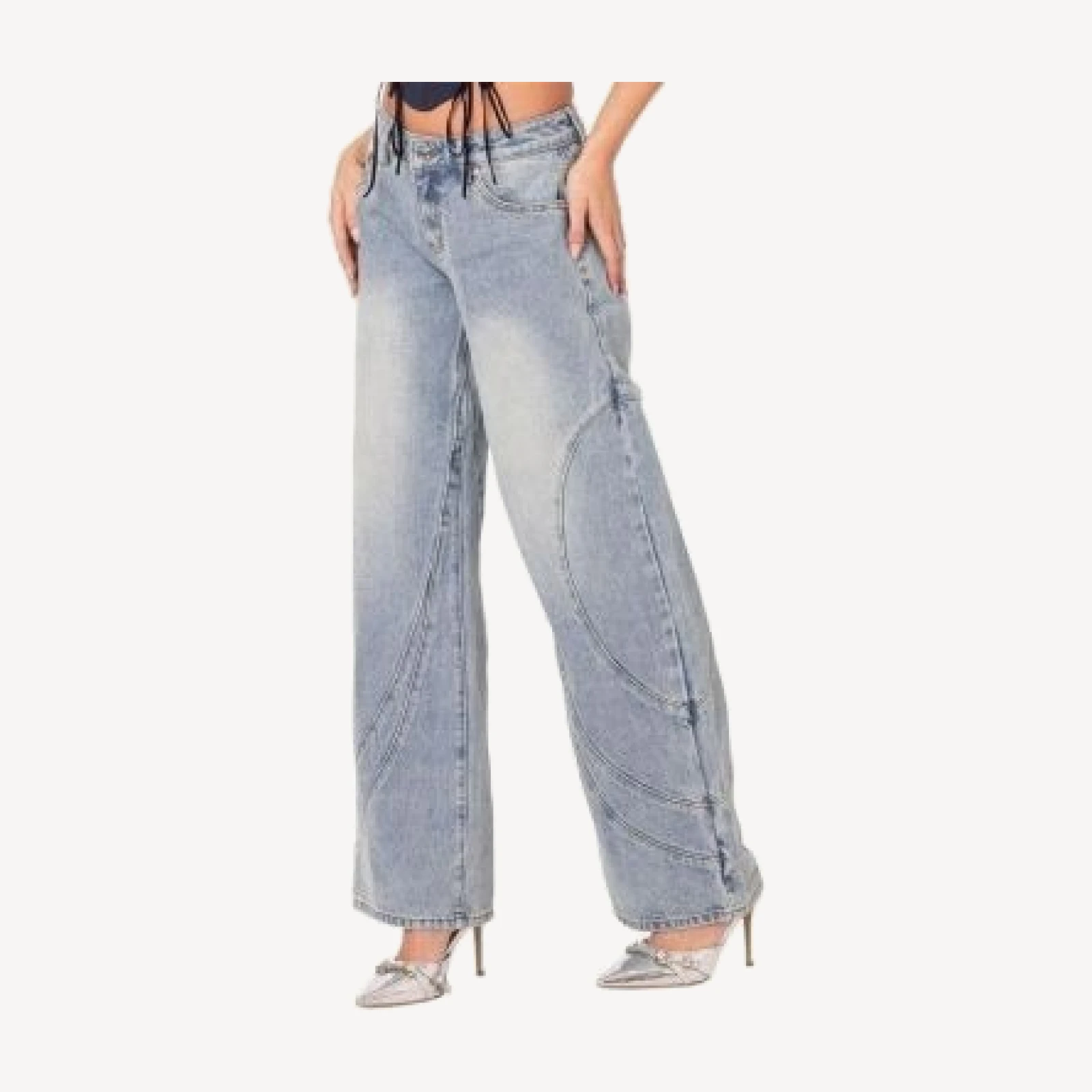 Edikted Oaklynn Stitch Detail Low Rise Jeans in Light Blue
