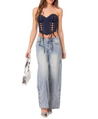 Edikted Oaklynn Stitch Detail Low Rise Jeans in Light Blue