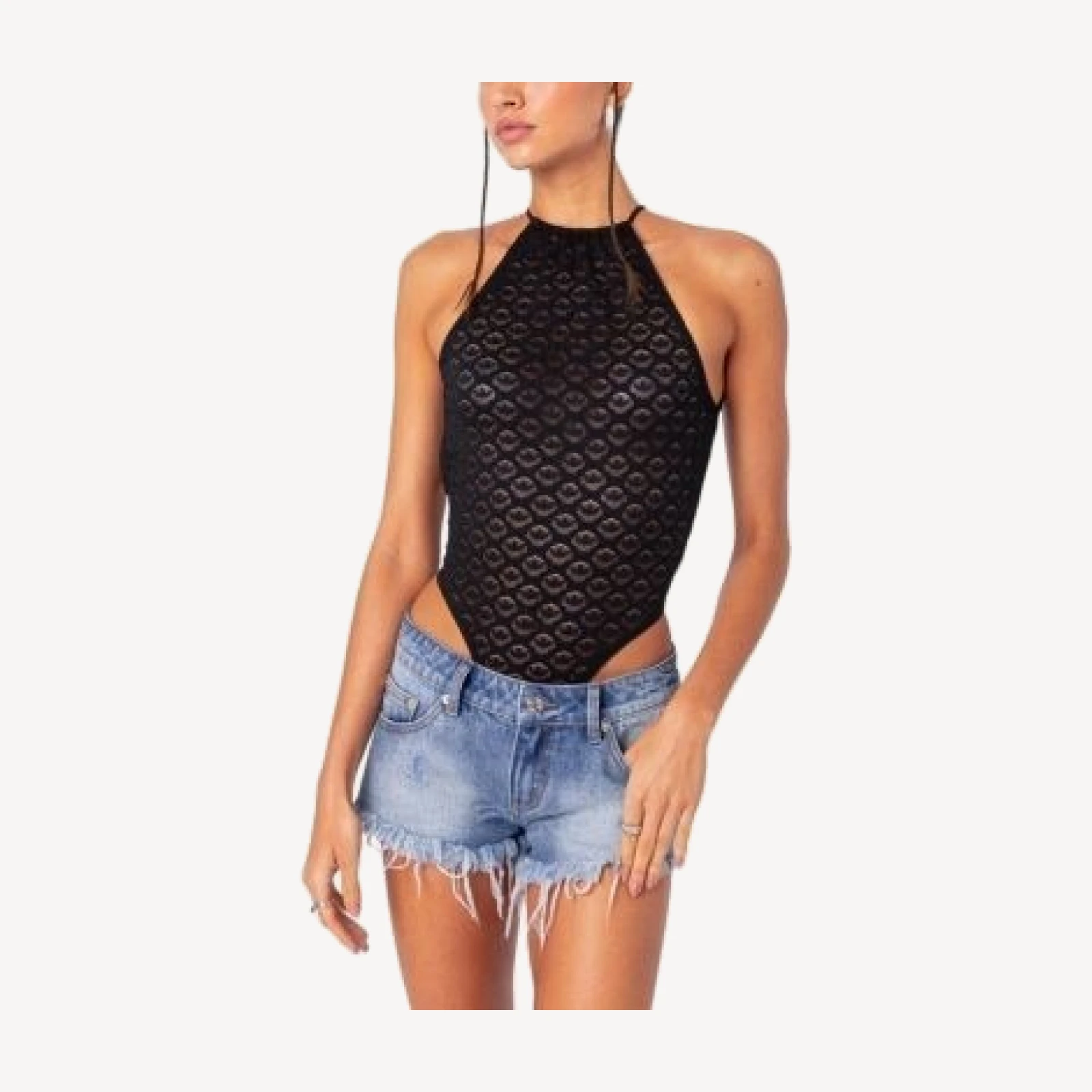 Edikted Sheer Lace Open Back Bodysuit