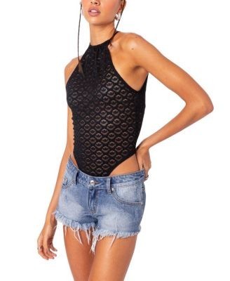 Edikted Sheer Lace Open Back Bodysuit