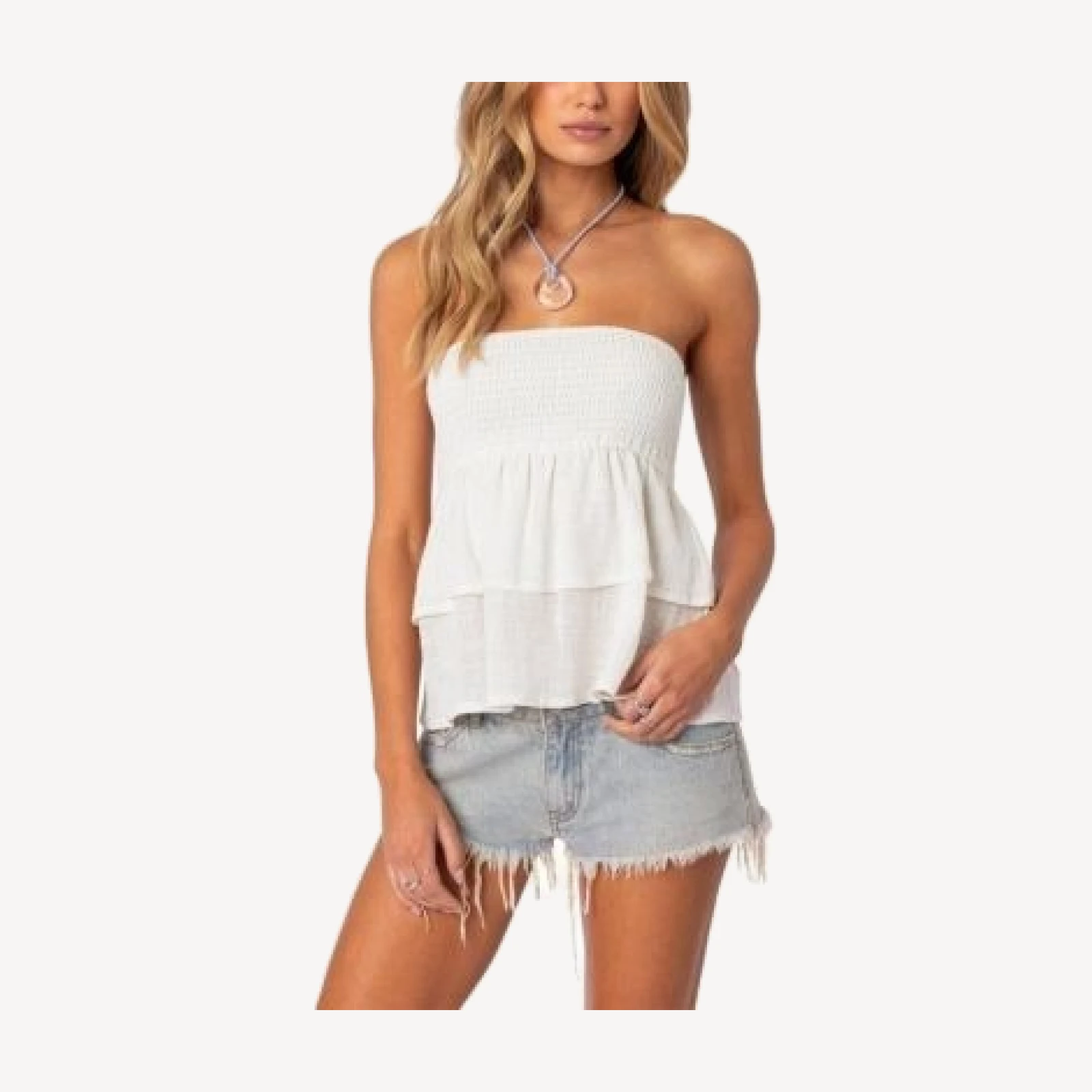 Edikted Harleigh Ruffled Linen Look Tube Top