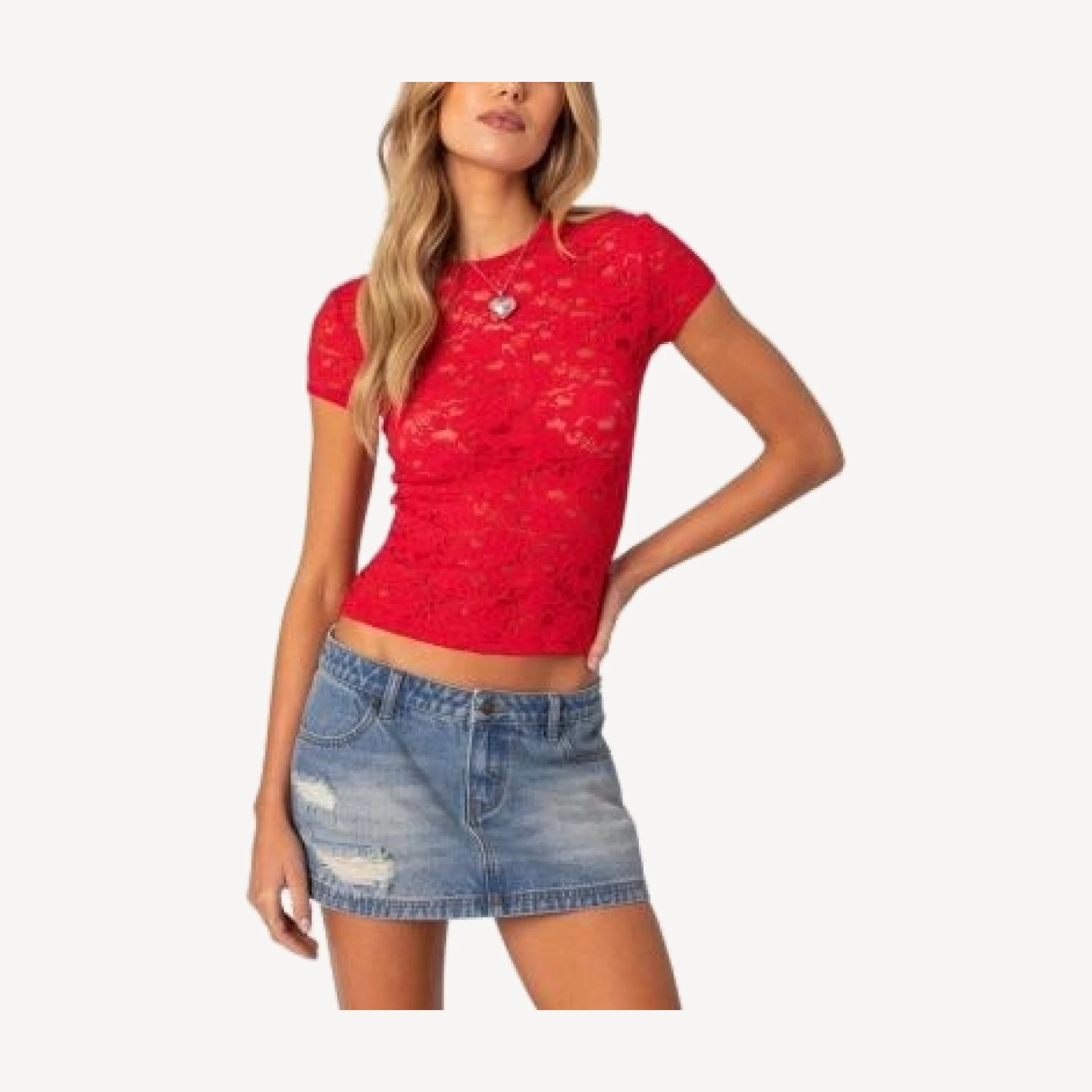 Edikted Kaori Sheer Lace Tee
