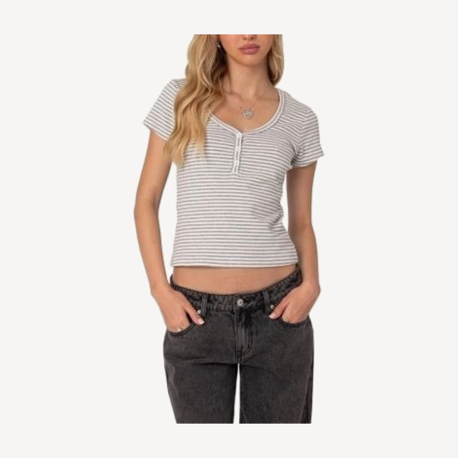 Edikted Kady Striped Henley Tee