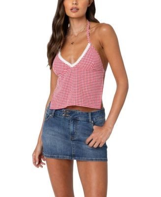 Edikted Charmaine Open Back Gingham Top