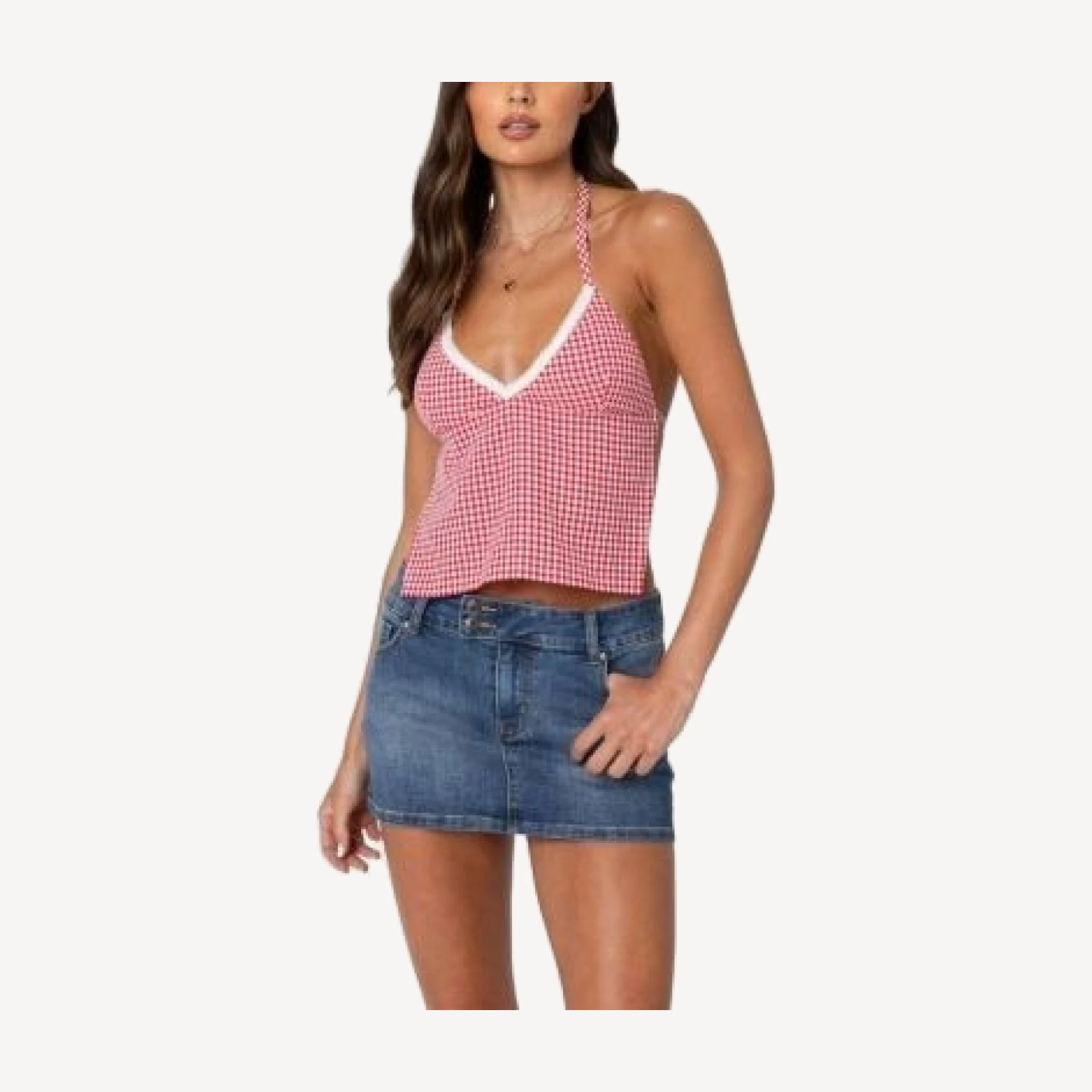 Edikted Charmaine Open Back Gingham Top