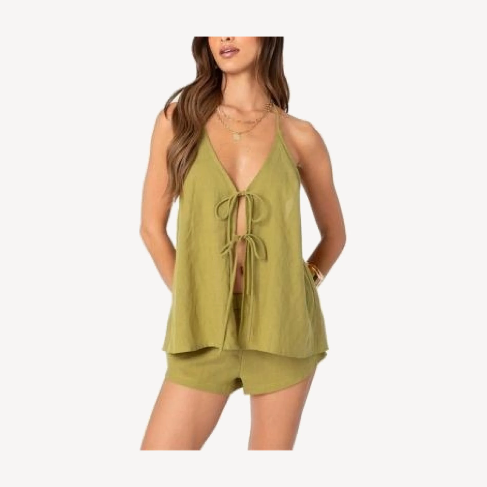 Edikted Arden Linen Look Tie Front Top