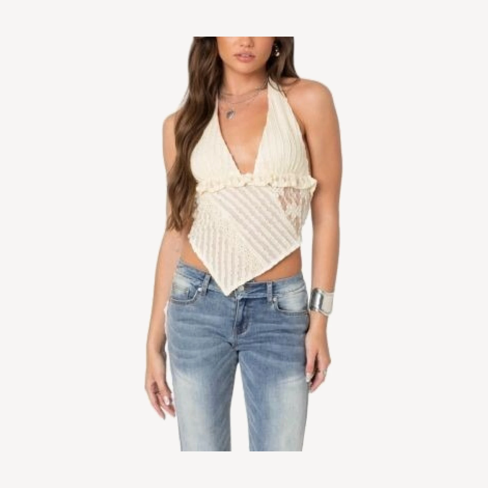 Edikted Quinta Lacey Asymmetric Halter Top