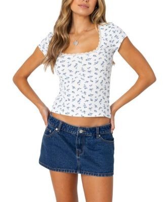 Edikted Orly Floral Ribbed Top