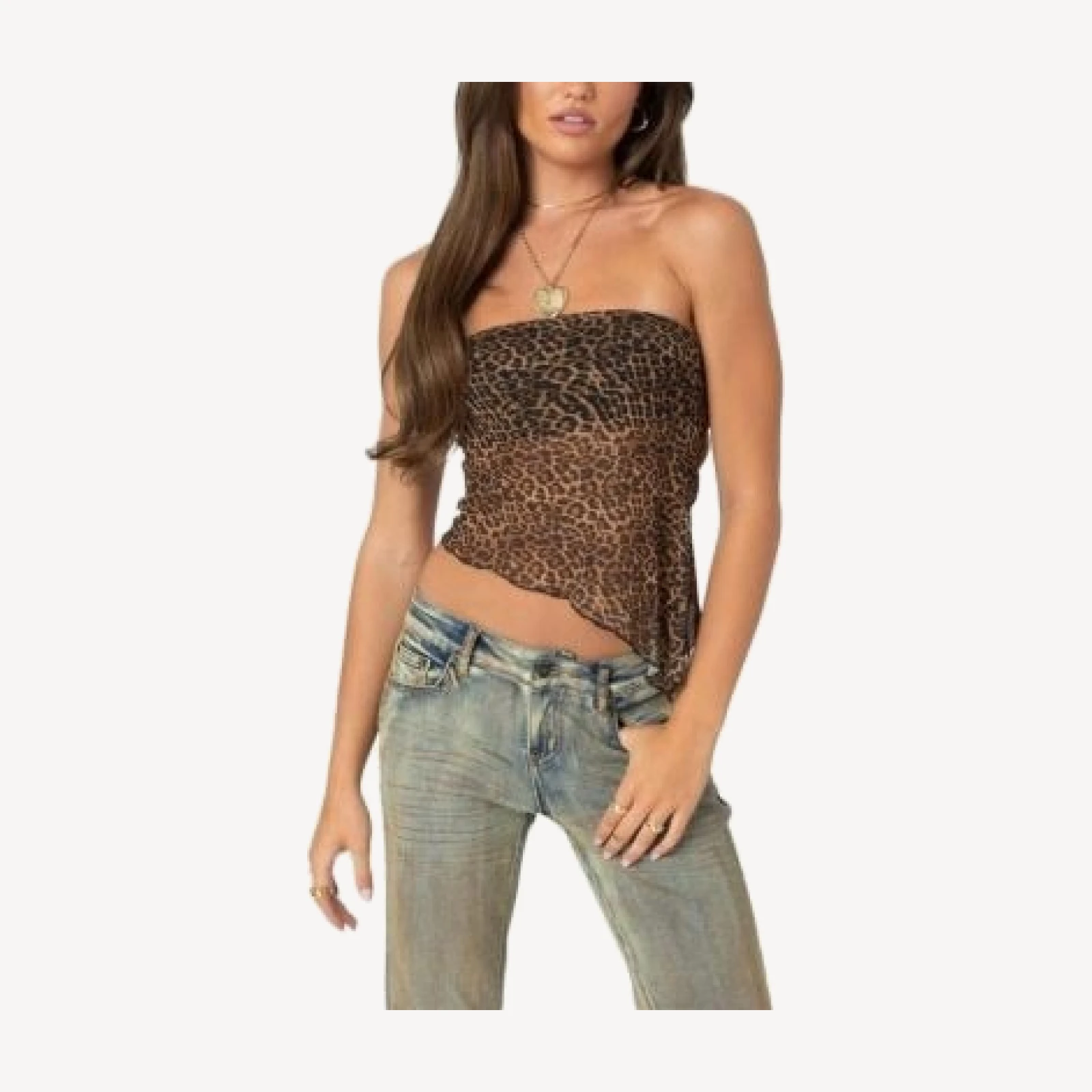 Edikted Leopard Printed Sheer Mesh Tube Top