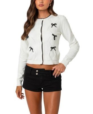 Edikted Contrast Bow Knit Cardigan