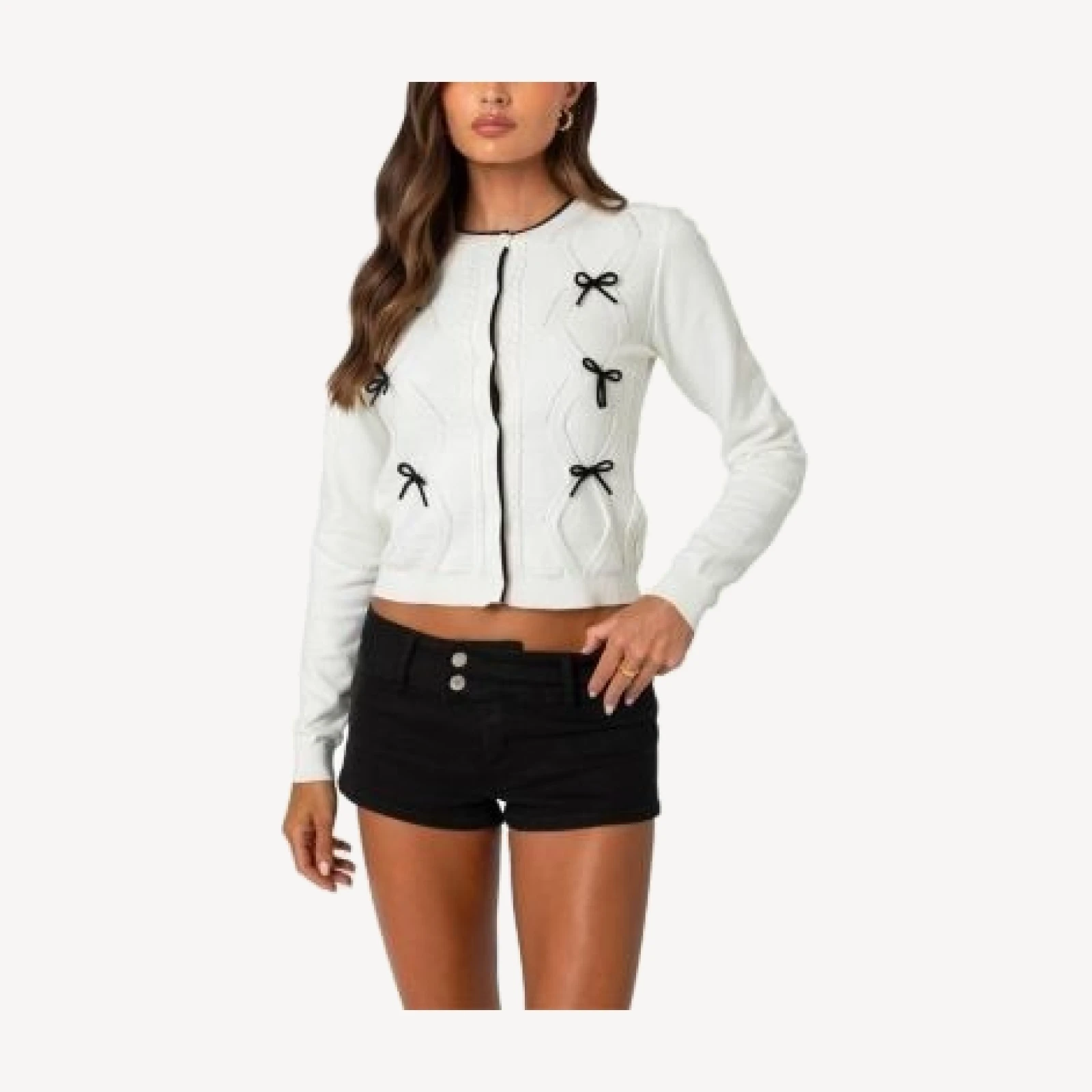 Edikted Contrast Bow Knit Cardigan