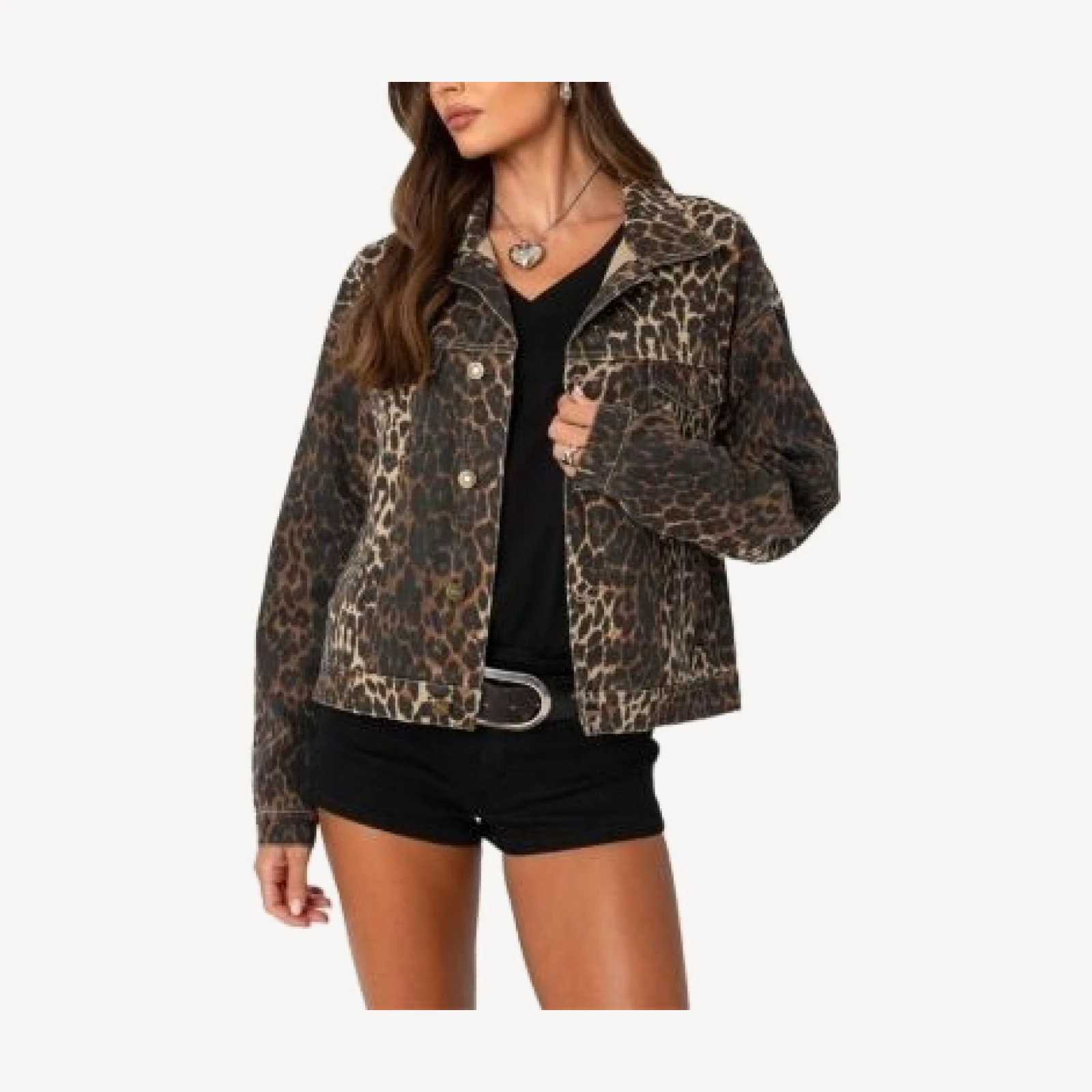 Edikted Leopard Print Denim Jacket
