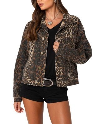Edikted Leopard Print Denim Jacket