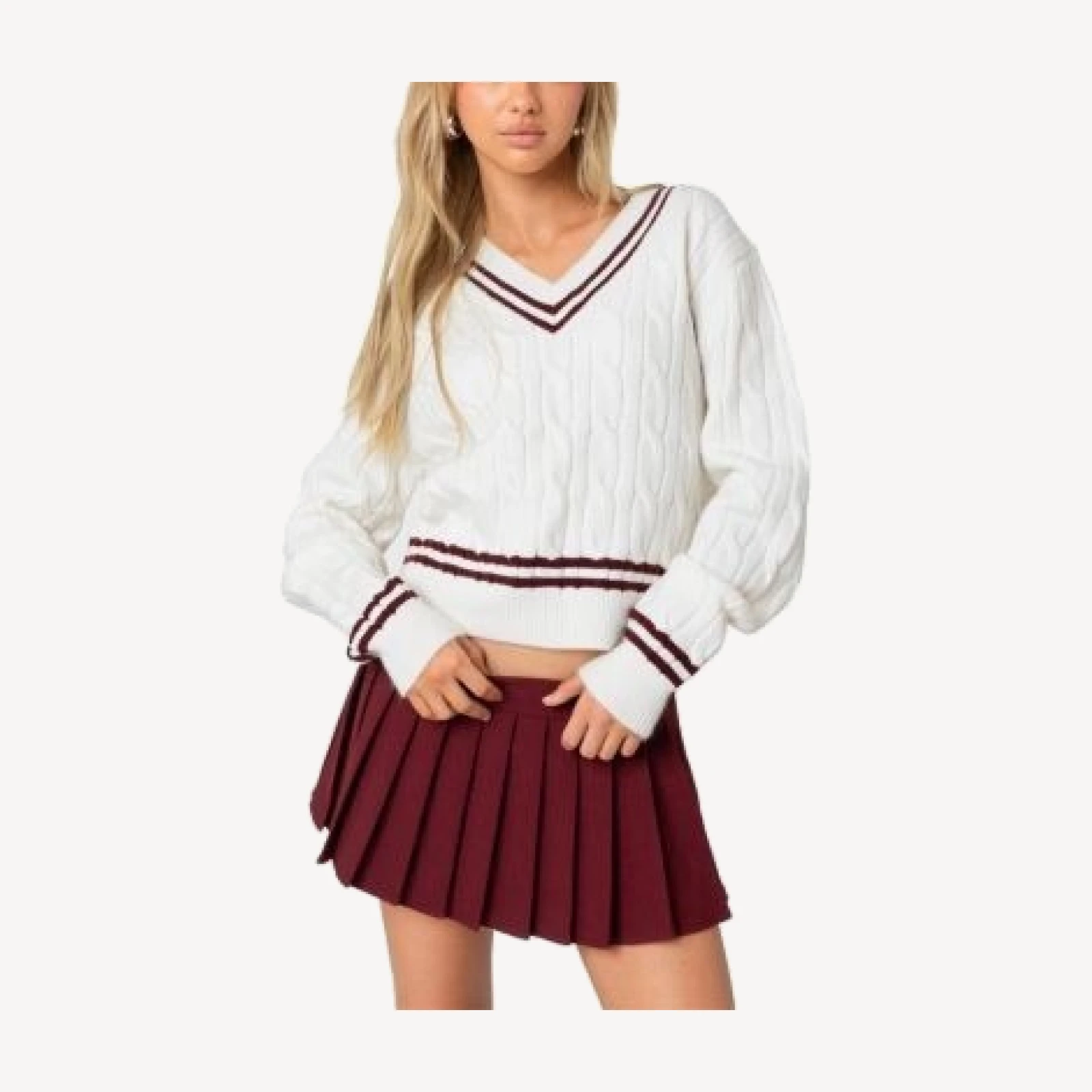 Edikted Dean V Neck Cable Knit Sweater