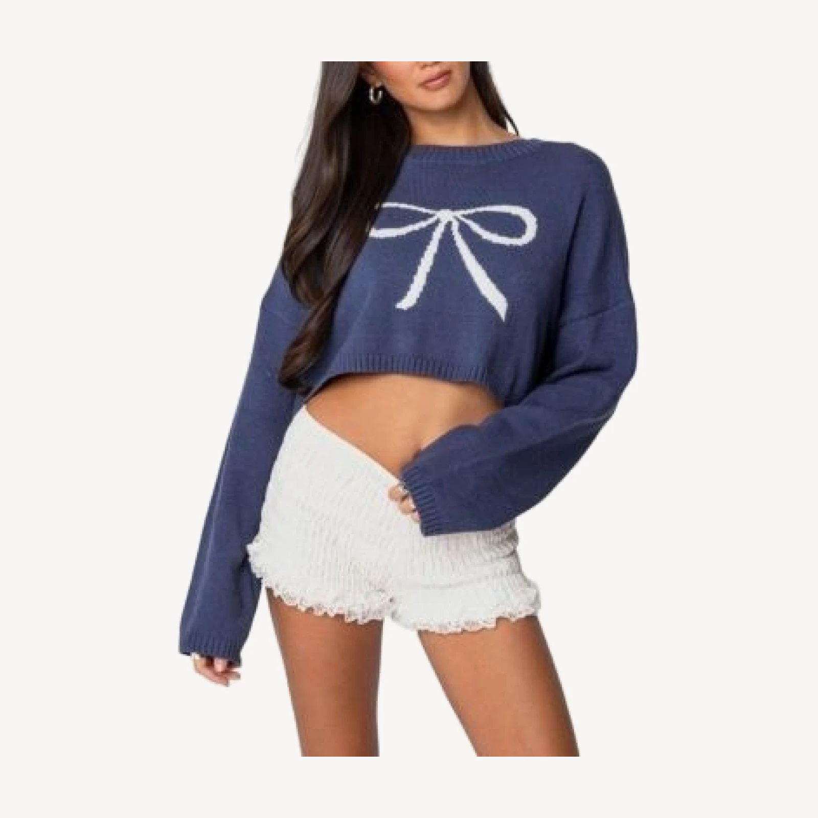 Edikted Knit Bow Cropped Sweater