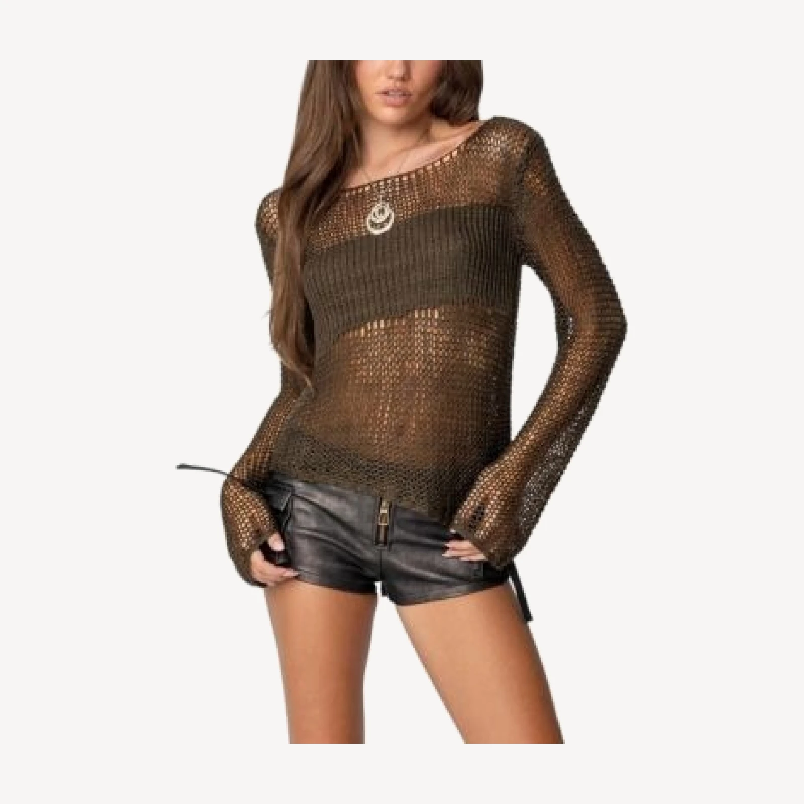 Edikted Asymmetric Open Knit Top