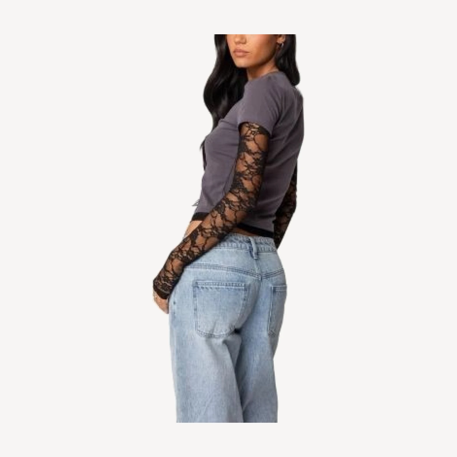 Edikted Layered Lace Sleeve T Shirt