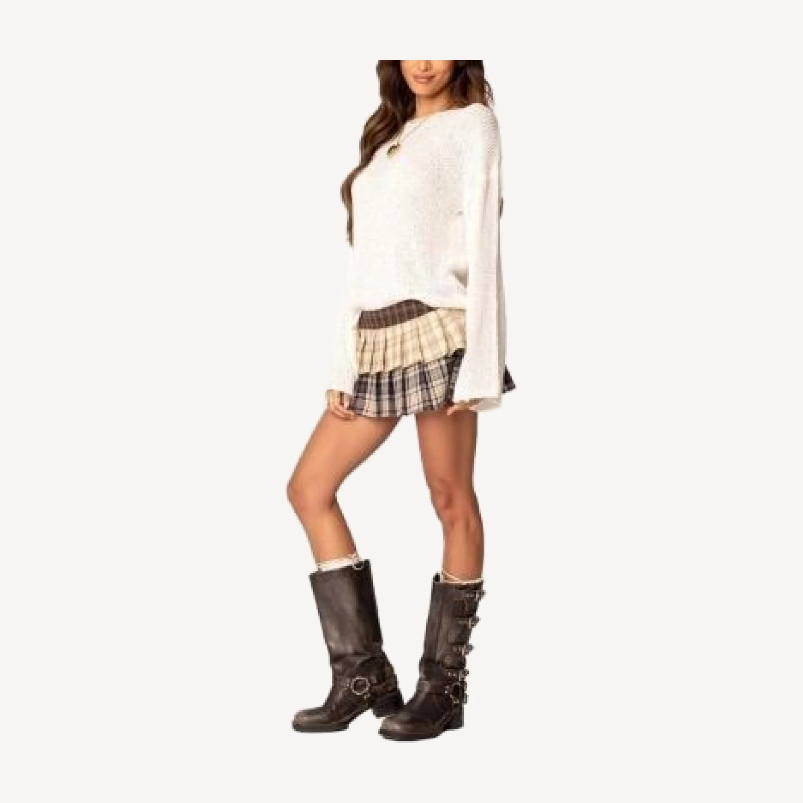 Edikted Mylie Mixed Plaid Mini Skort