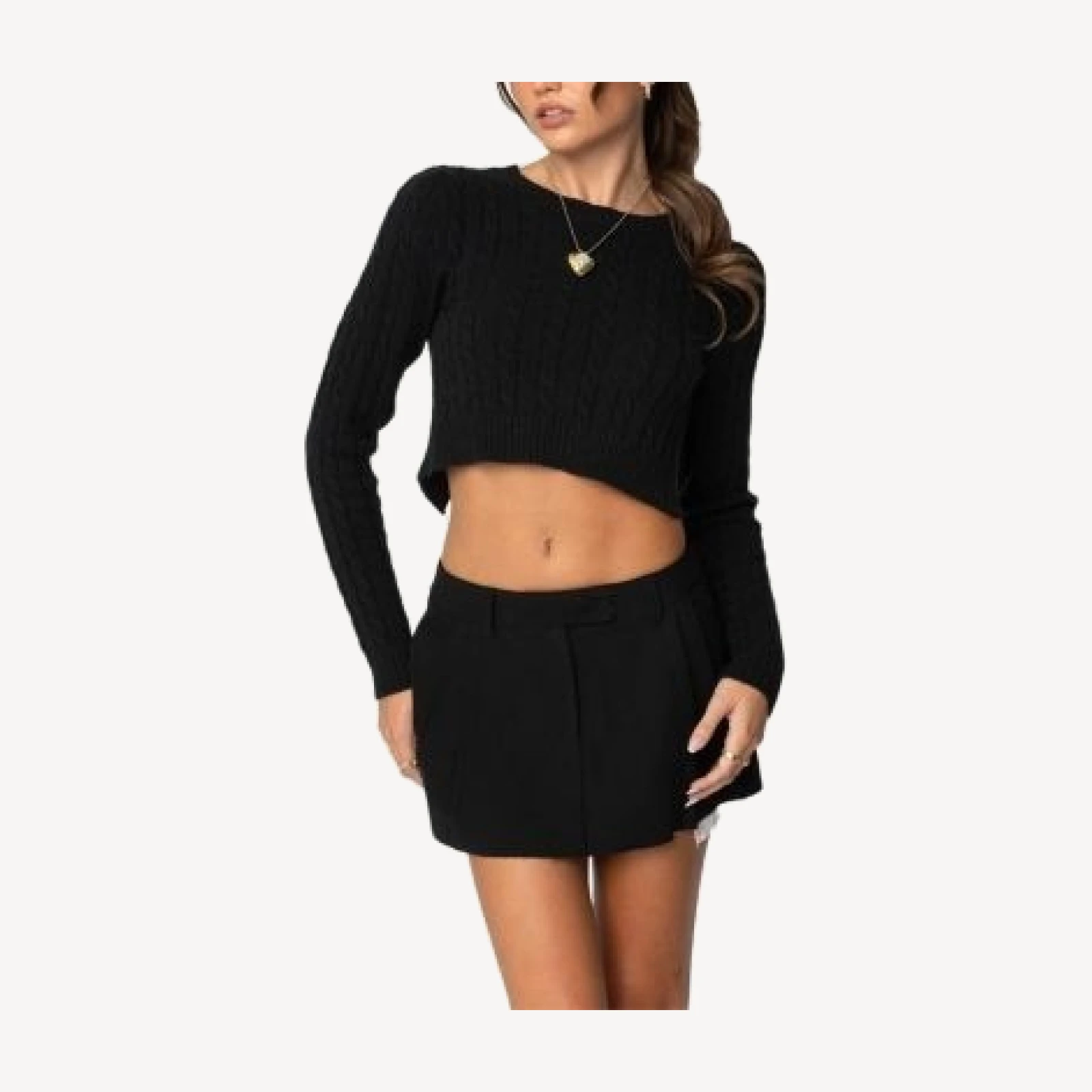 Edikted Bow Back Cropped Cable Knit Sweater