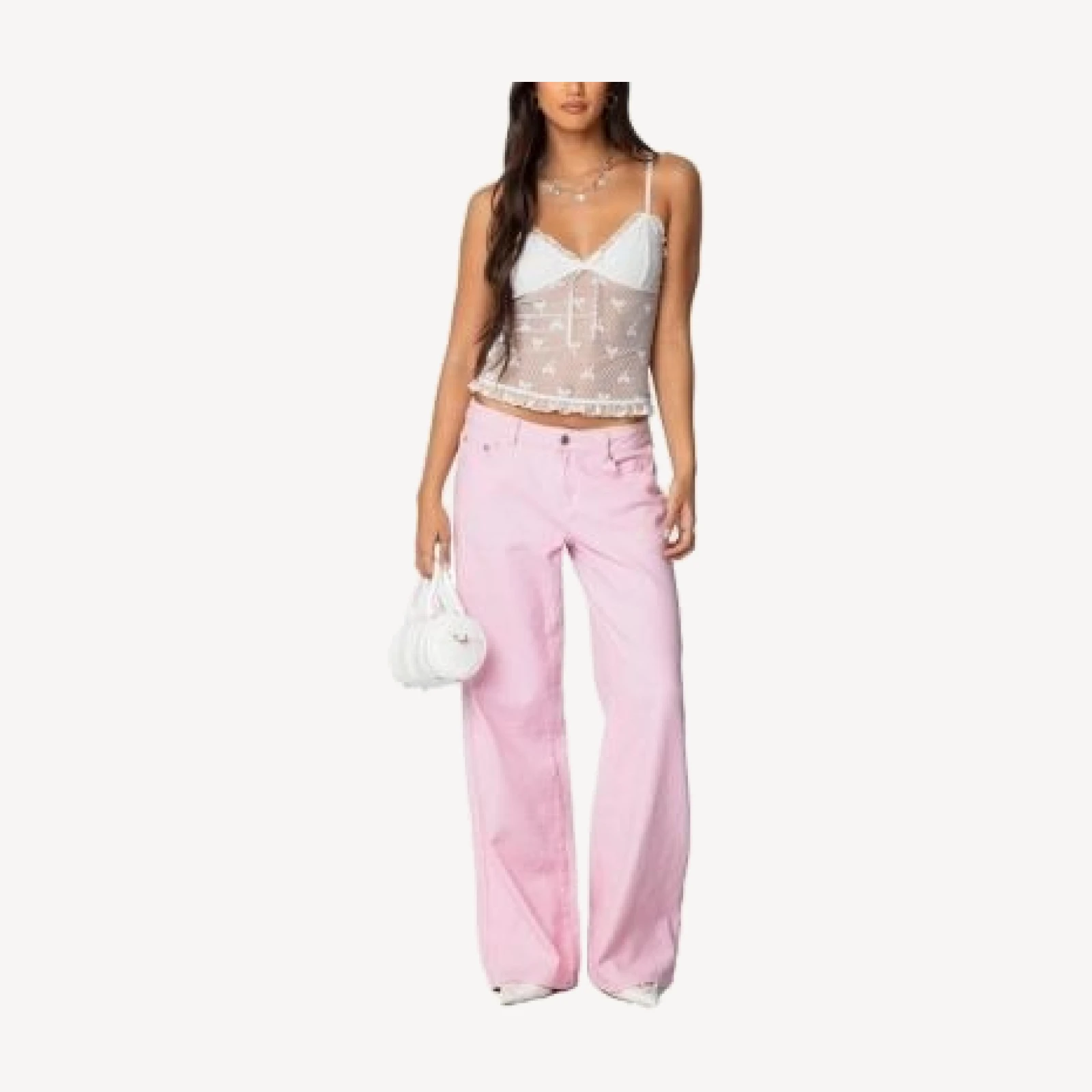 Edikted Polka Dot & Bow Sheer Tank Top