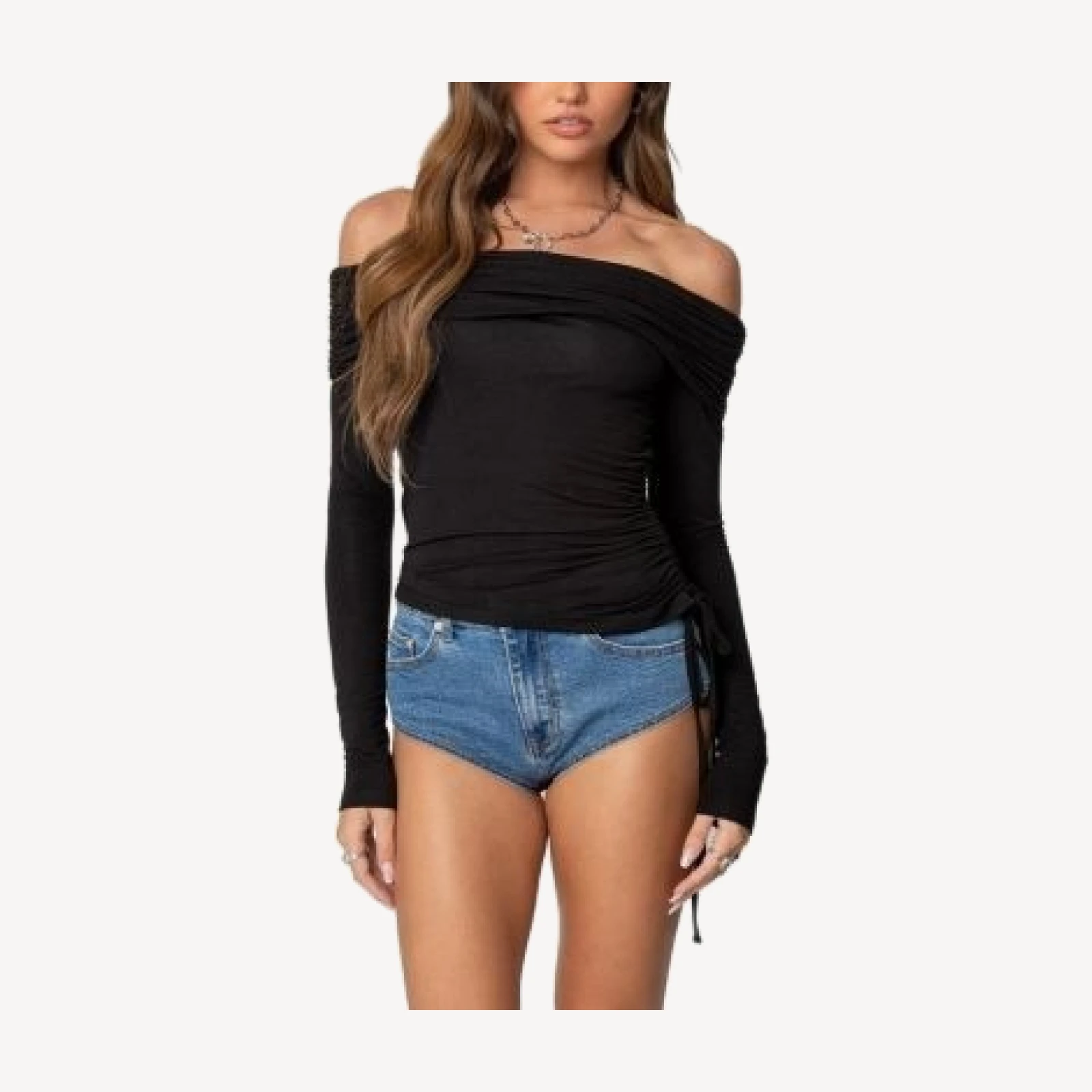 Edikted Gathered Fold Over Drawstring Top