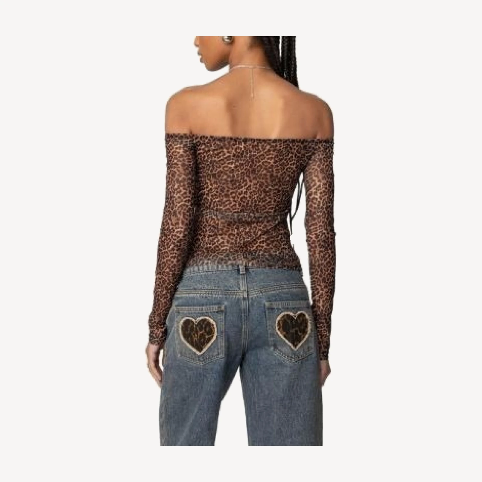 Edikted Leopard Sheer Mesh Off Shoulder Top
