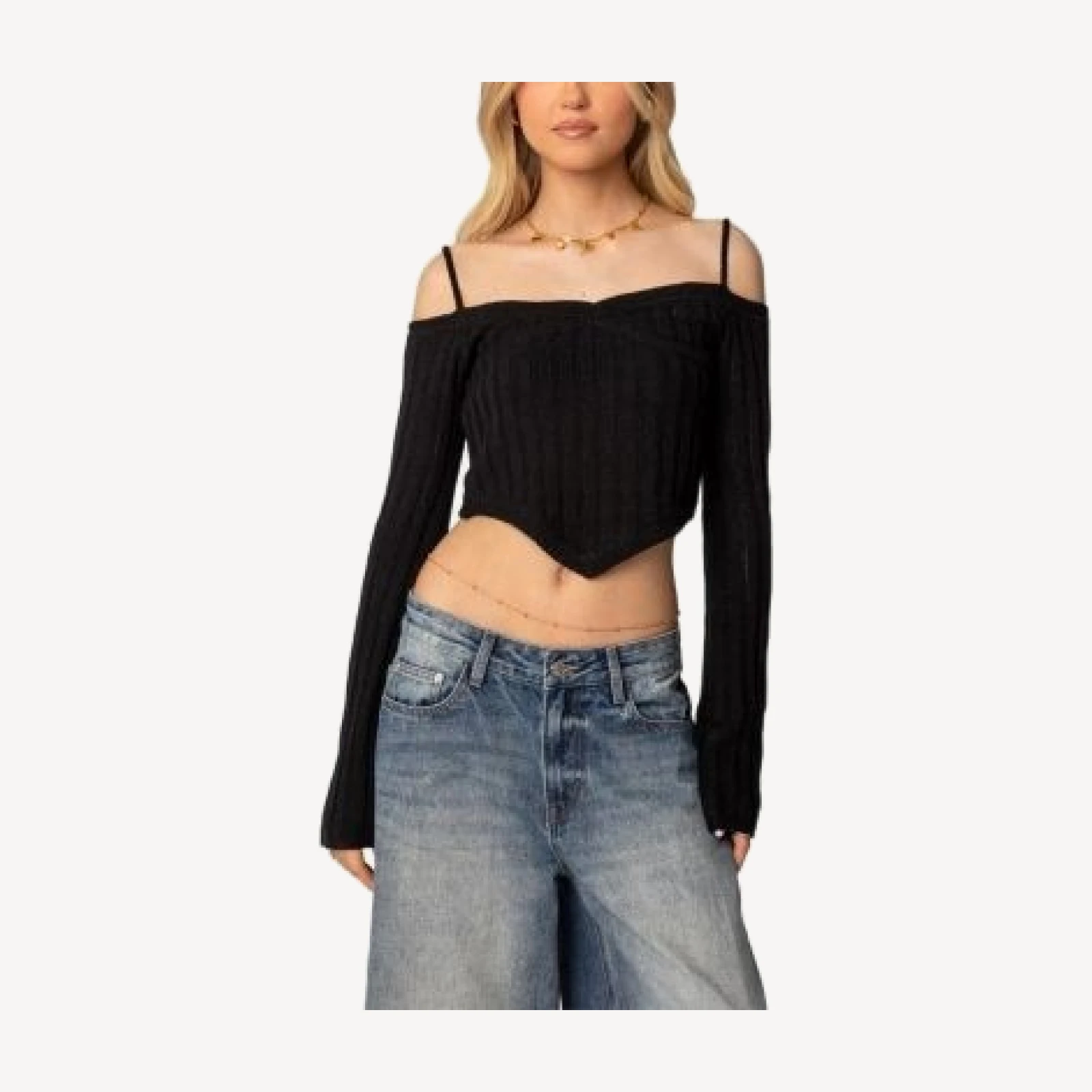 Edikted Triangle Hem Off Shoulder Sweater