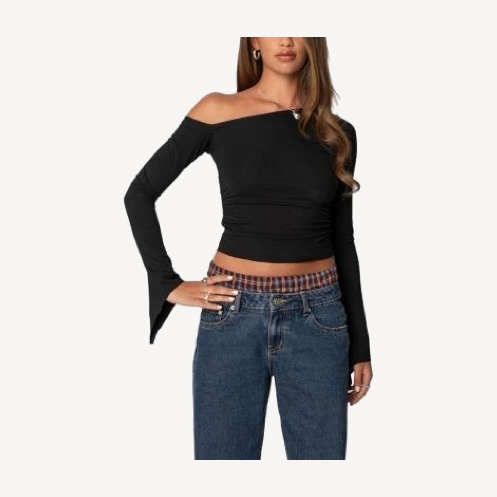 Edikted Stacie Asymmetric Long Sleeve Top