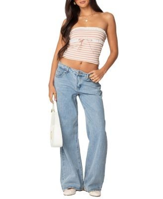 Edikted Striped Eyelet Trim Tube Top