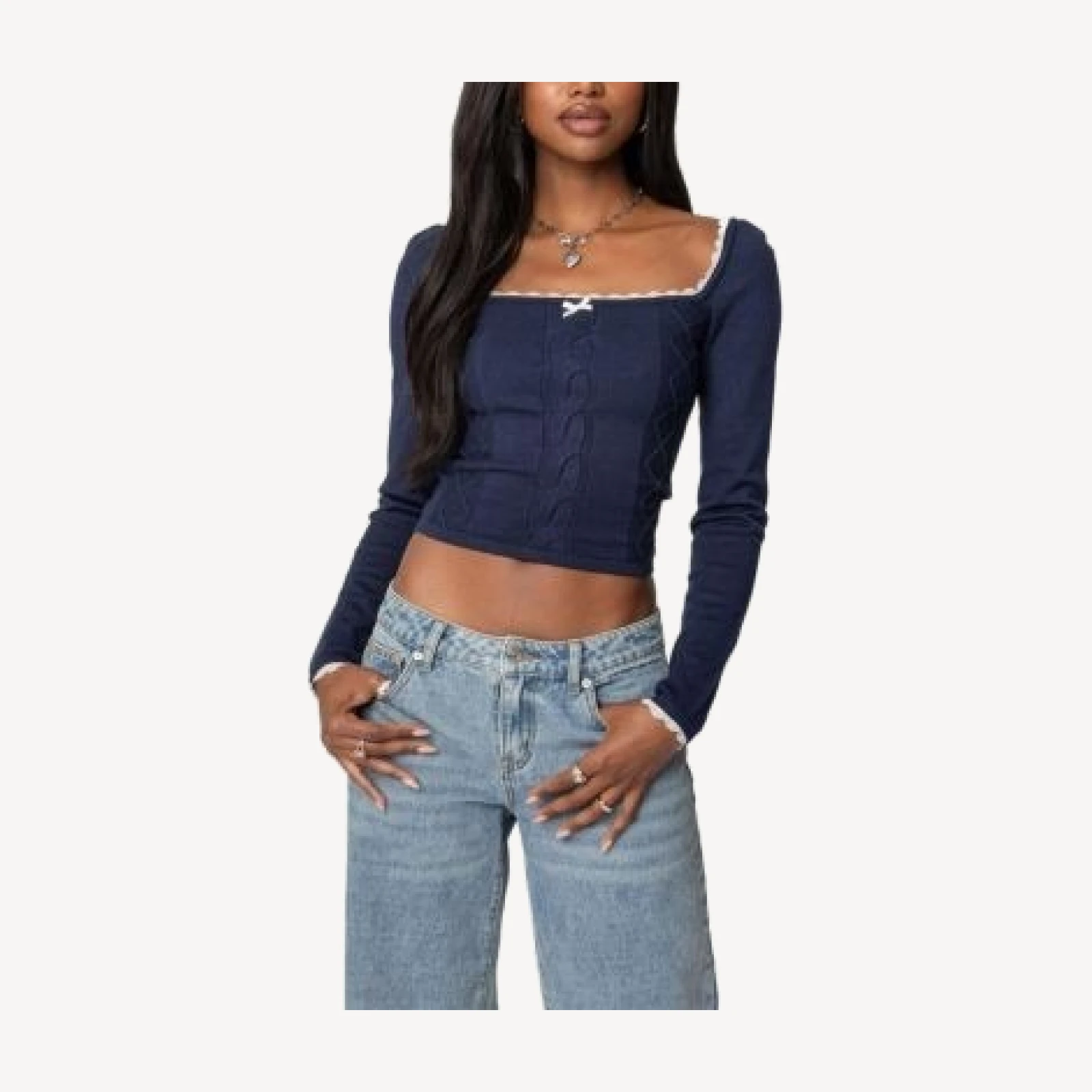 Edikted Ansley Lacey Cable Knit Top