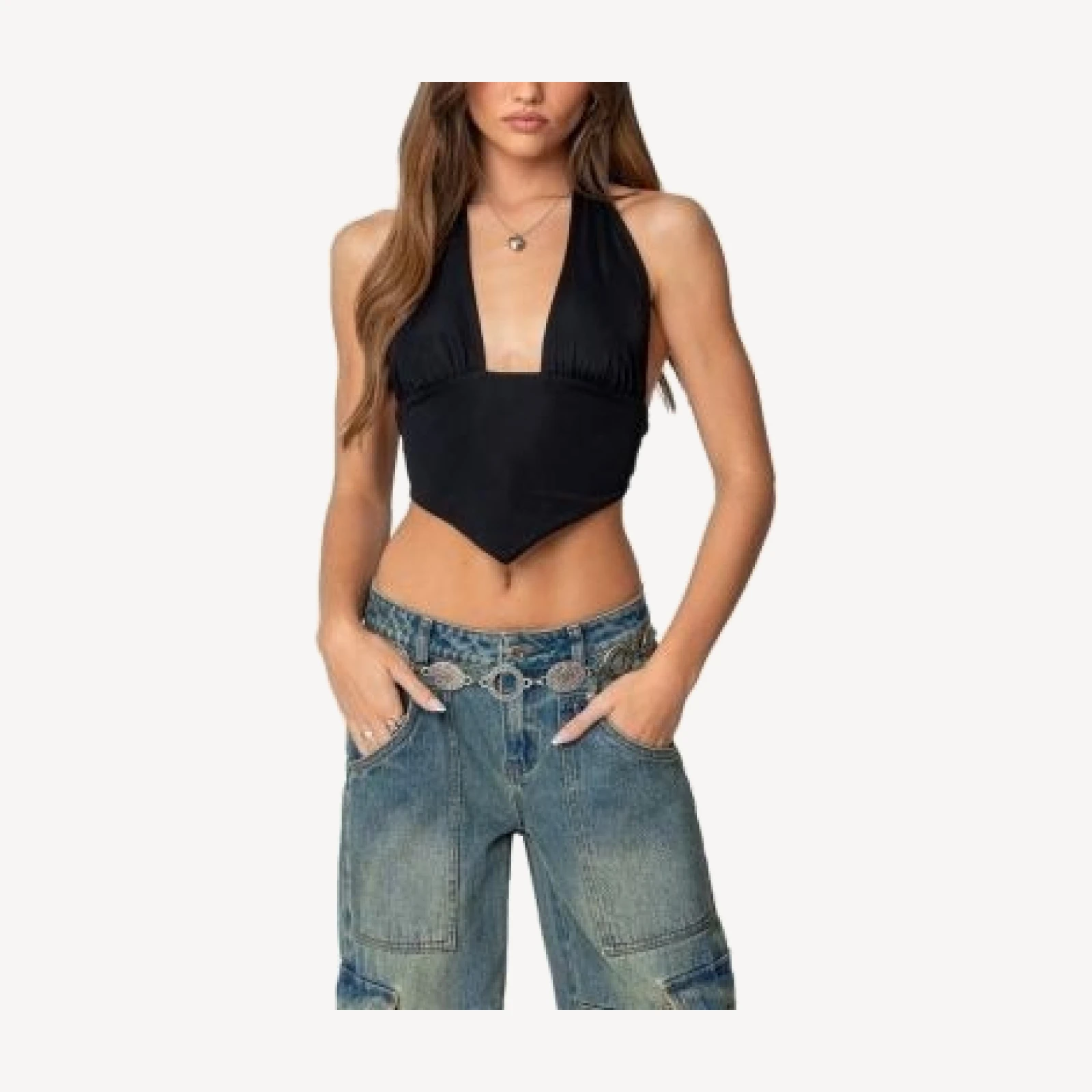 Edikted Open Back Triangle Halter Top