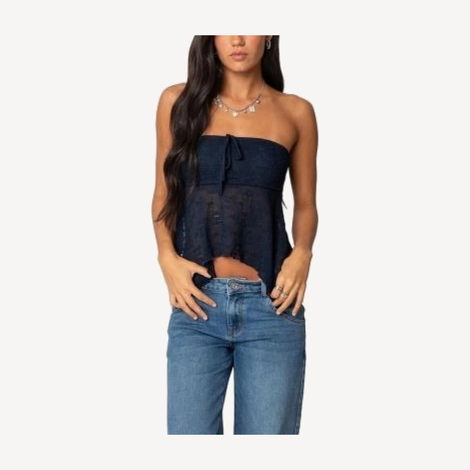 Edikted Embroidered Sheer Strapless Top