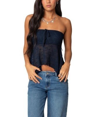 Edikted Embroidered Sheer Strapless Top