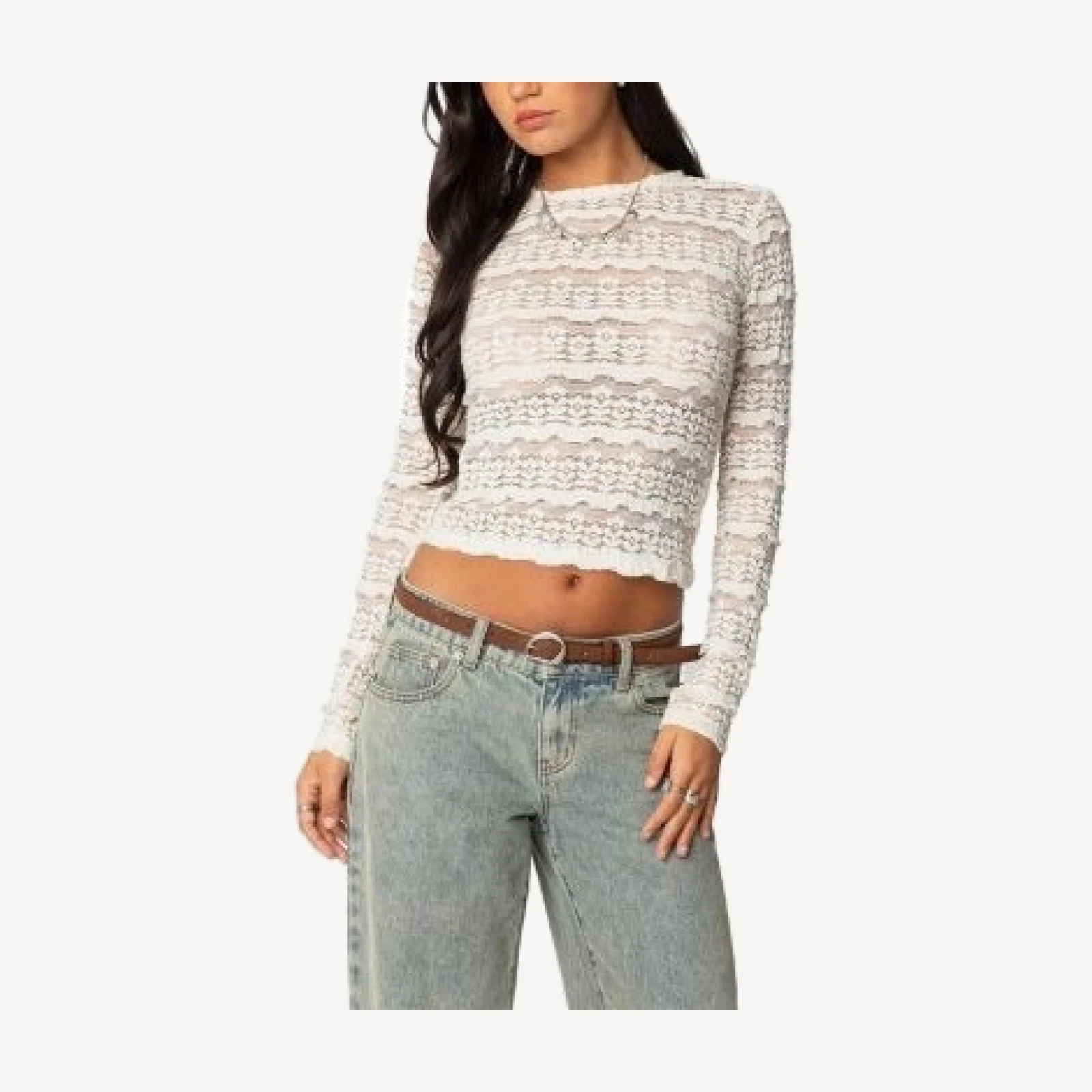 Edikted Daisey Textured Sheer Lace Top