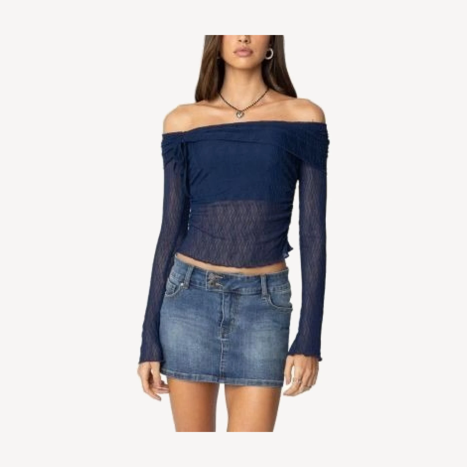 Edikted Drawstring Fold Over Sheer Top