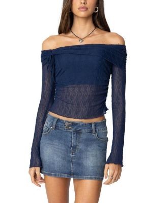 Edikted Drawstring Fold Over Sheer Top