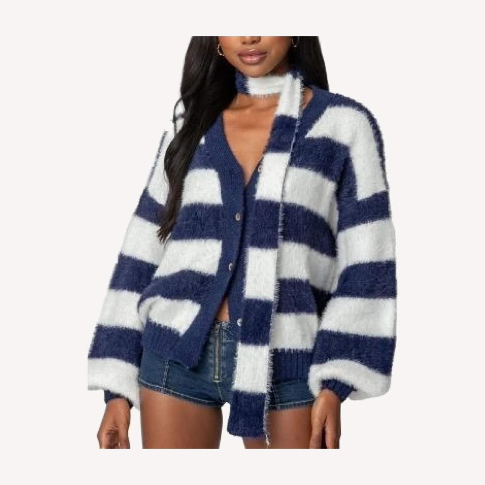 Edikted Striped Two Piece Knit Scarf Cardigan