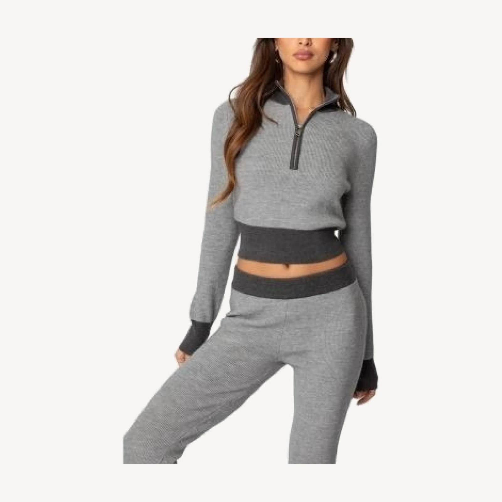 Edikted Lei Contrast Half Zip Knit Top