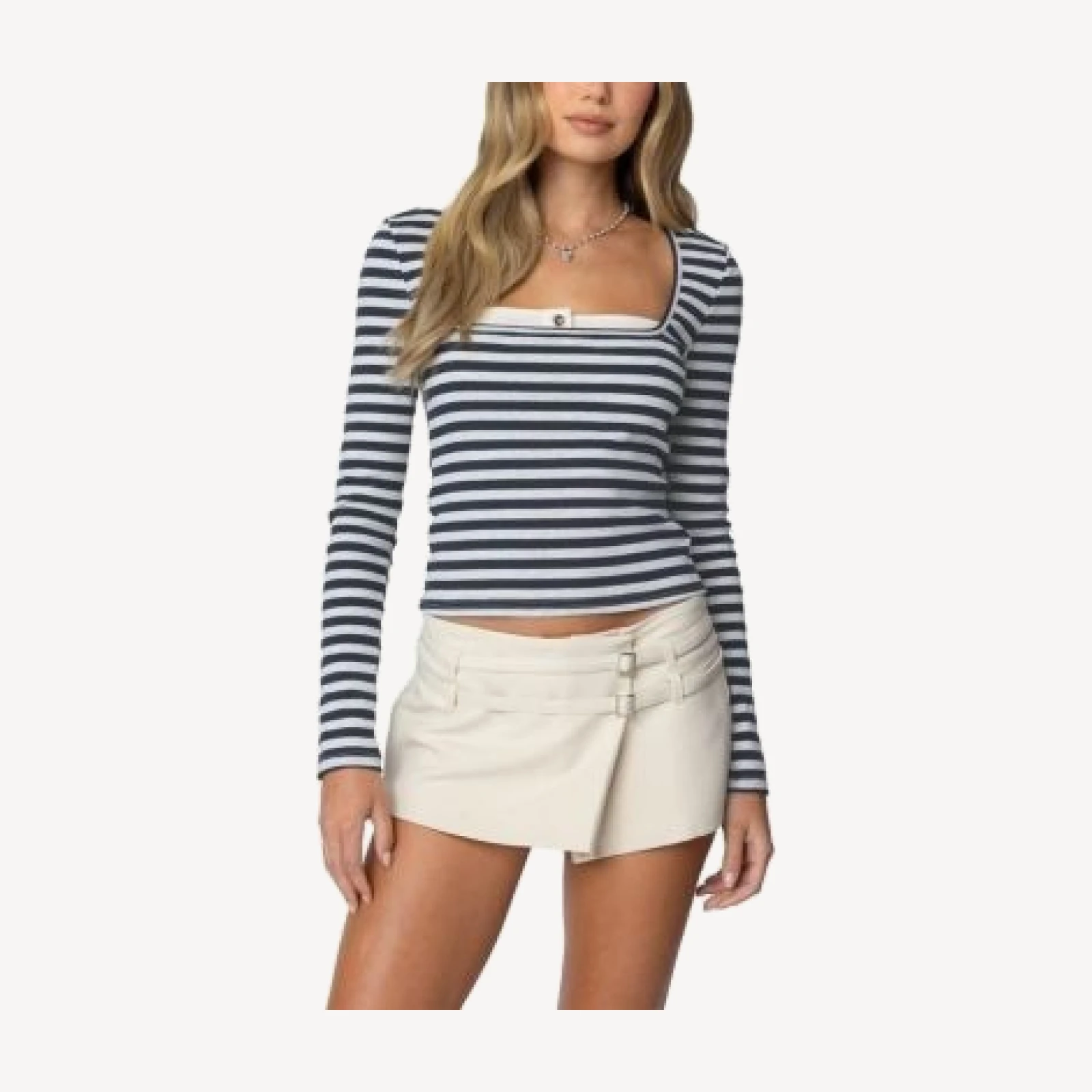 Edikted Buttoned Up Layered Striped Top