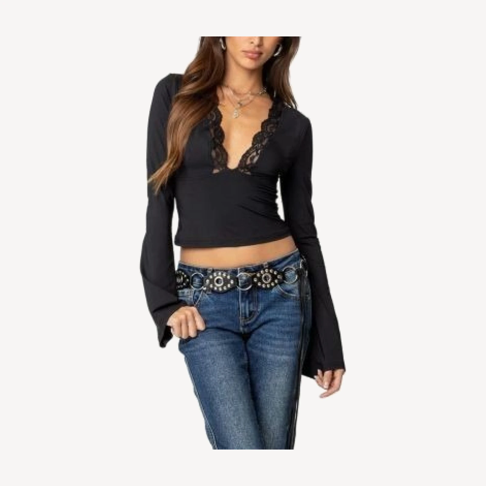Edikted Tina Lacey Plunge Neck Top