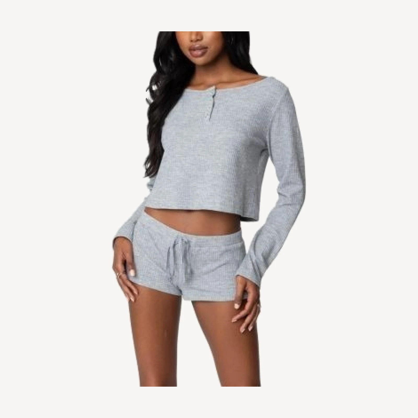 Edikted Teddy Cropped Waffle Top
