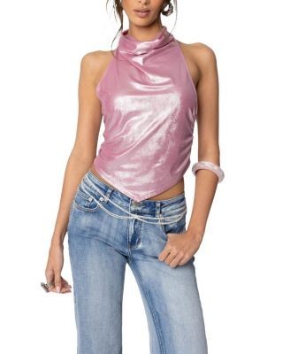 Edikted Shiny Backless Cowl Neck Top