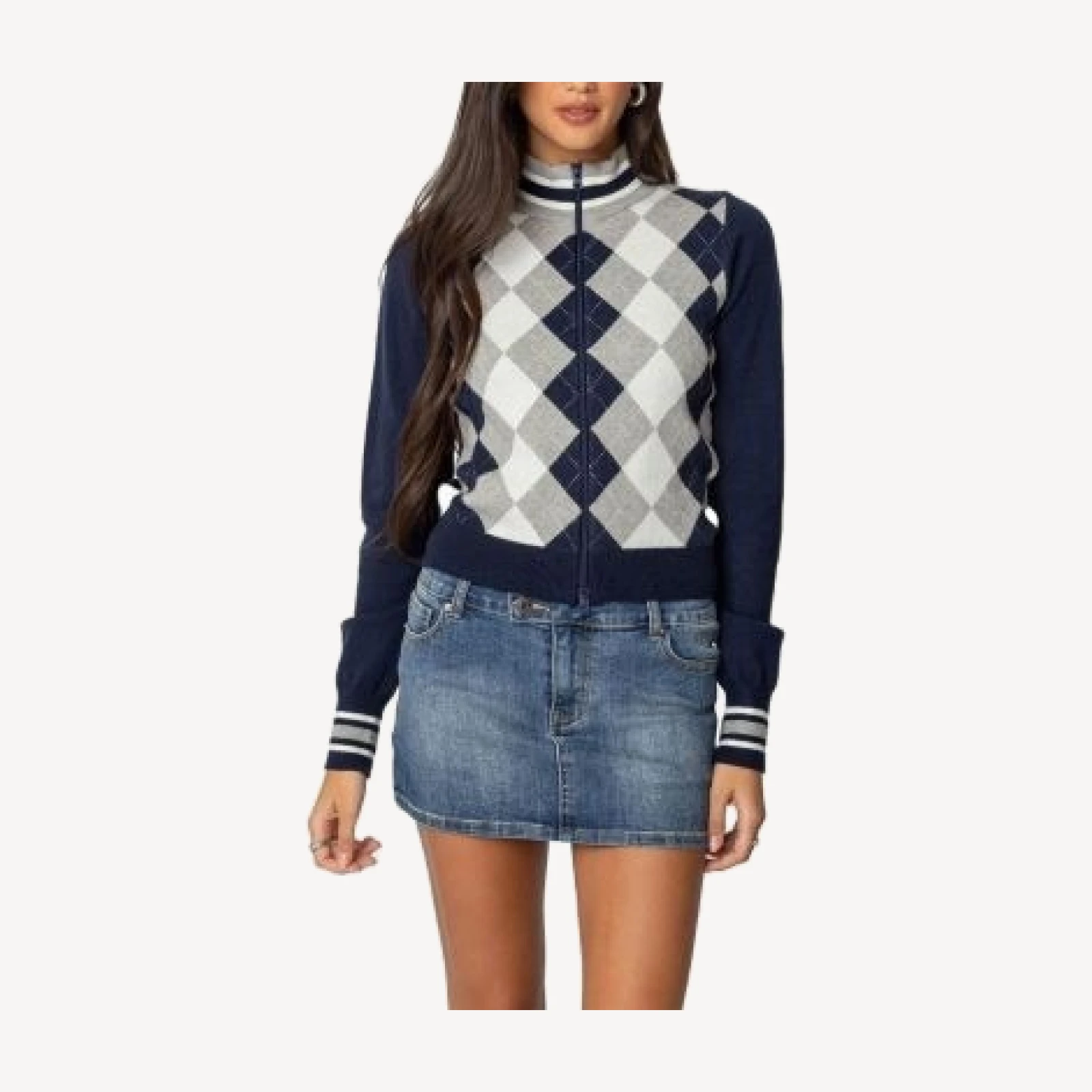 Edikted Madisen Argyle Knit Cardigan