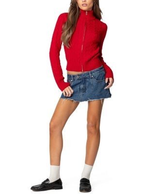 Edikted Ryn Zip Up Cable Knit Cardigan