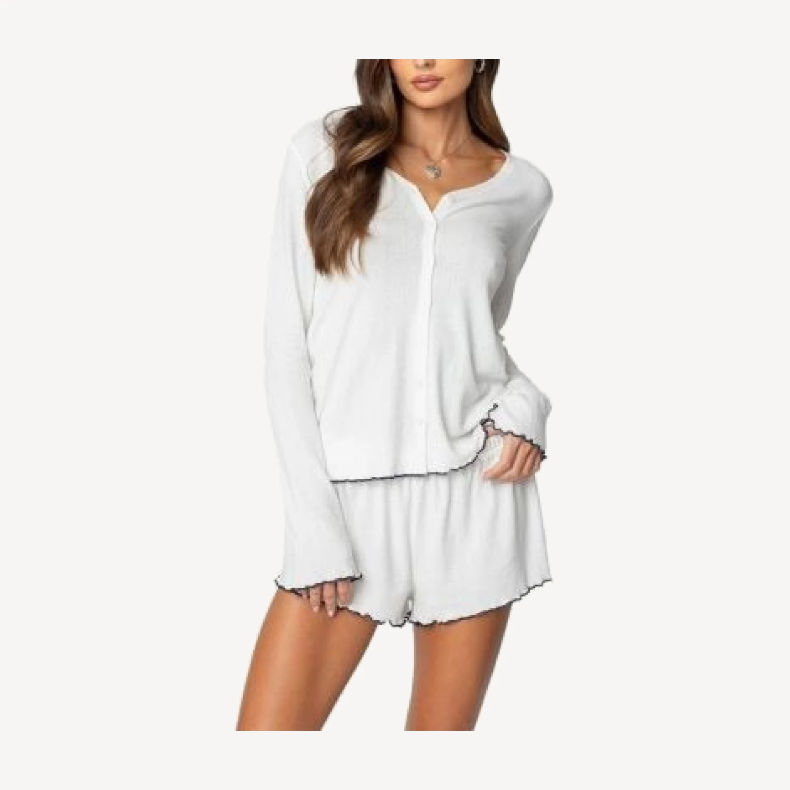Edikted Chelsey Button Up Pointelle Top