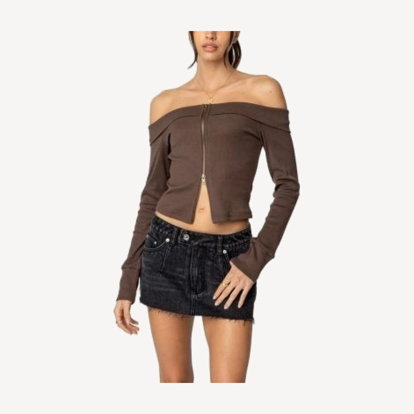 Edikted Clarissa Fold Over Ribbed Top