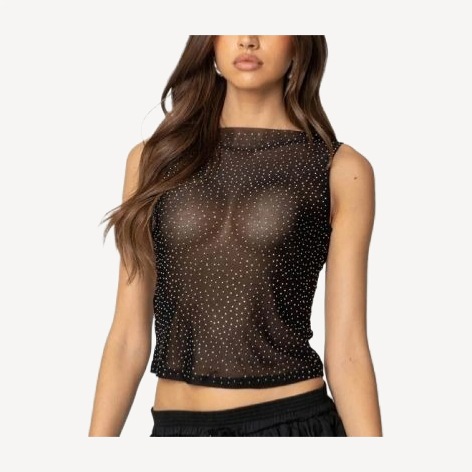 Edikted Rhinestone Sheer Mesh Top
